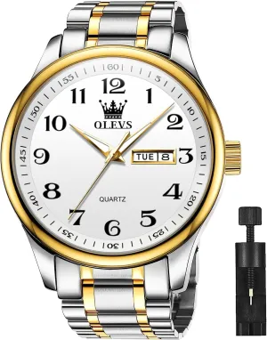 Wrist abstraction rationalism glide Watches OLEVS Watches for Men Brown Leather Gold Case Analog Quartz Fashion Business Dress Watch Day Date Luminous Waterproof Casual Male 
