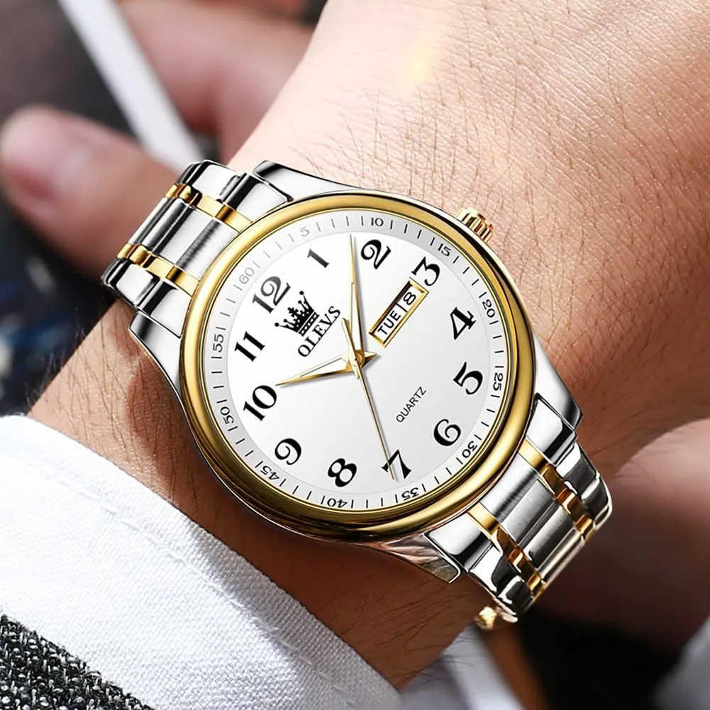 Wrist abstraction rationalism glide Watches OLEVS Watches for Men Brown Leather Gold Case Analog Quartz Fashion Business Dress Watch Day Date Luminous Waterproof Casual Male 