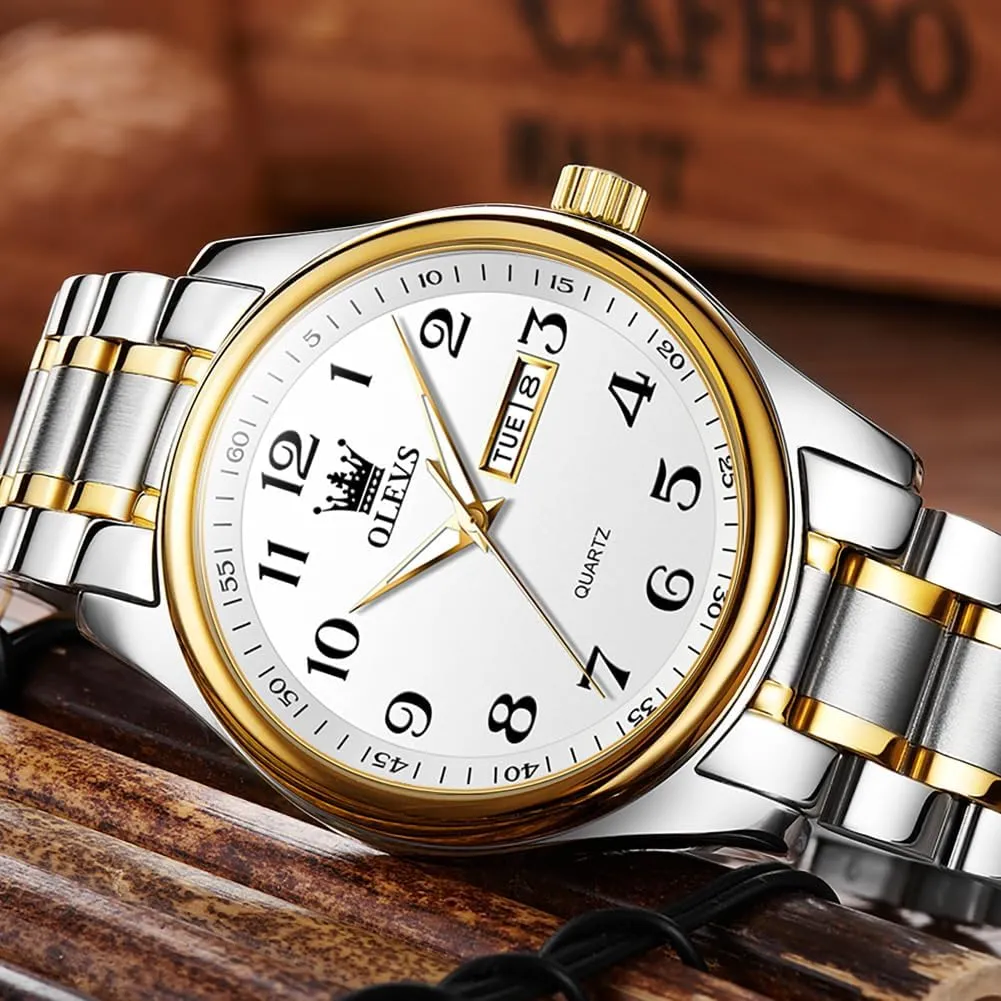 Wrist abstraction rationalism glide Watches OLEVS Watches for Men Brown Leather Gold Case Analog Quartz Fashion Business Dress Watch Day Date Luminous Waterproof Casual Male 