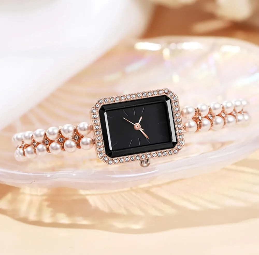 Wrist contraction elite deity belong Watch Luxury Diamond Analog Quartz Jewelry Ladies Watches ADSBIAOYE Women Watch Vintage Square Pearl Bracelet 