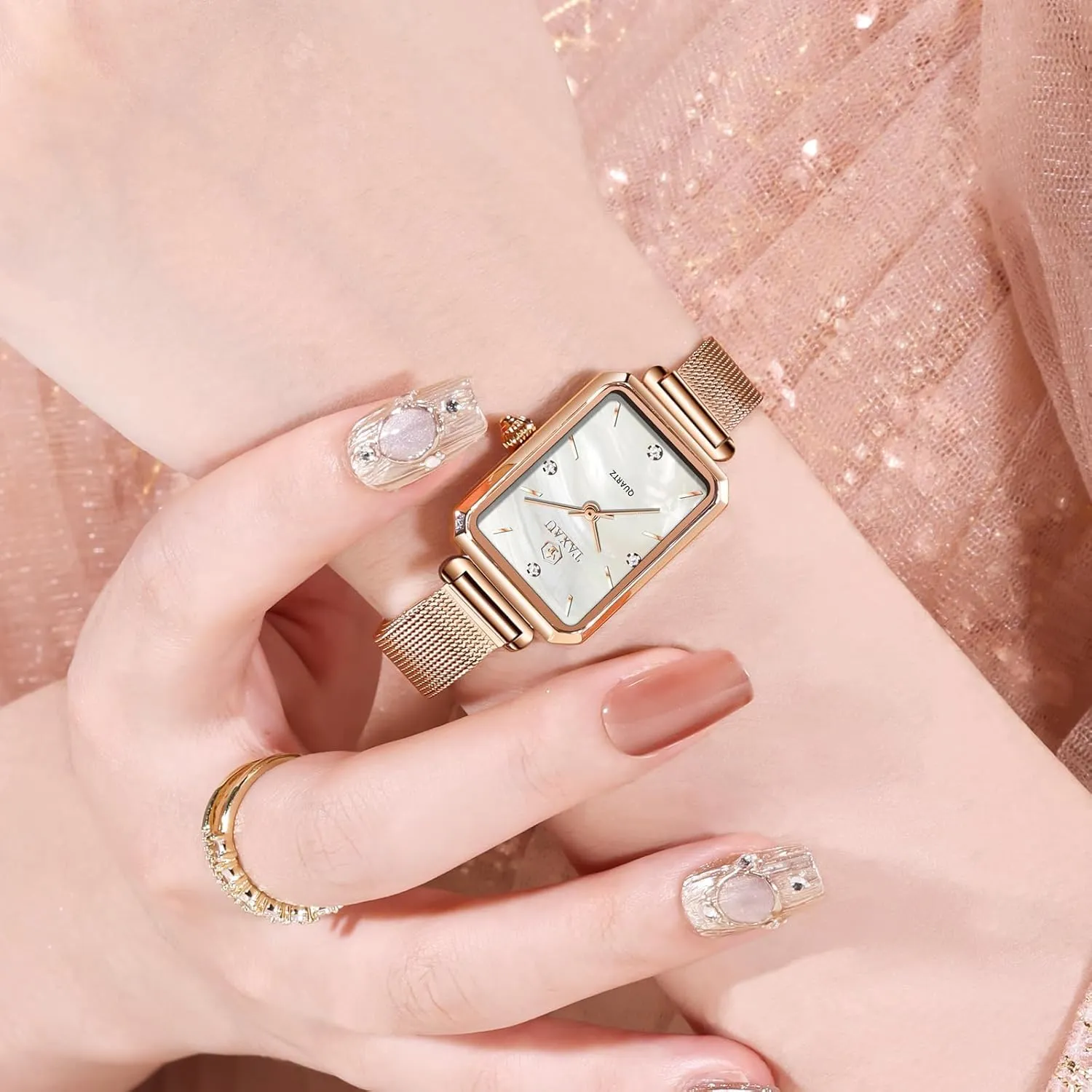 Wrist fulfill rail fascinate Watches Rose Gold Watches for Women Luxury Vintage Dainty Dress Waterproof Stainless Steel Women Watch for Small Wrist Fashion Business Mesh Bracelet Women's 