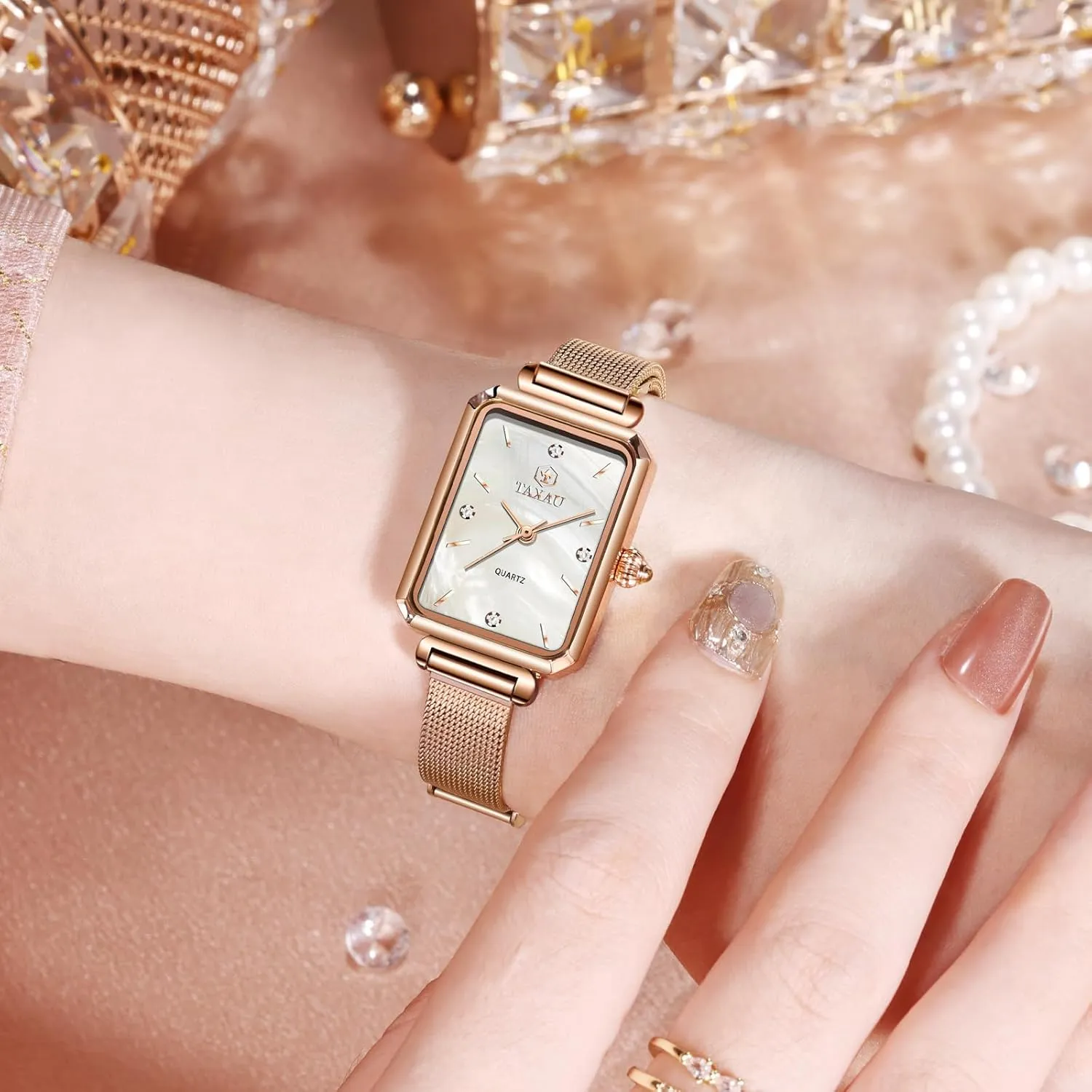 Wrist fulfill rail fascinate Watches Rose Gold Watches for Women Luxury Vintage Dainty Dress Waterproof Stainless Steel Women Watch for Small Wrist Fashion Business Mesh Bracelet Women's 