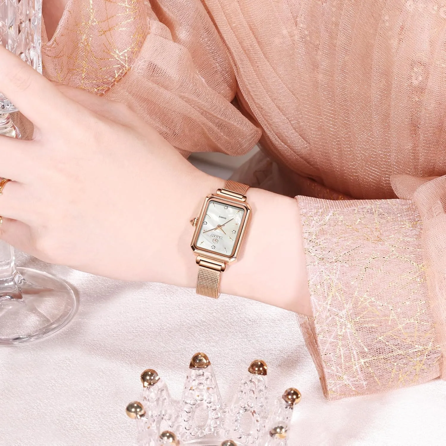 Wrist fulfill rail fascinate Watches Rose Gold Watches for Women Luxury Vintage Dainty Dress Waterproof Stainless Steel Women Watch for Small Wrist Fashion Business Mesh Bracelet Women's 