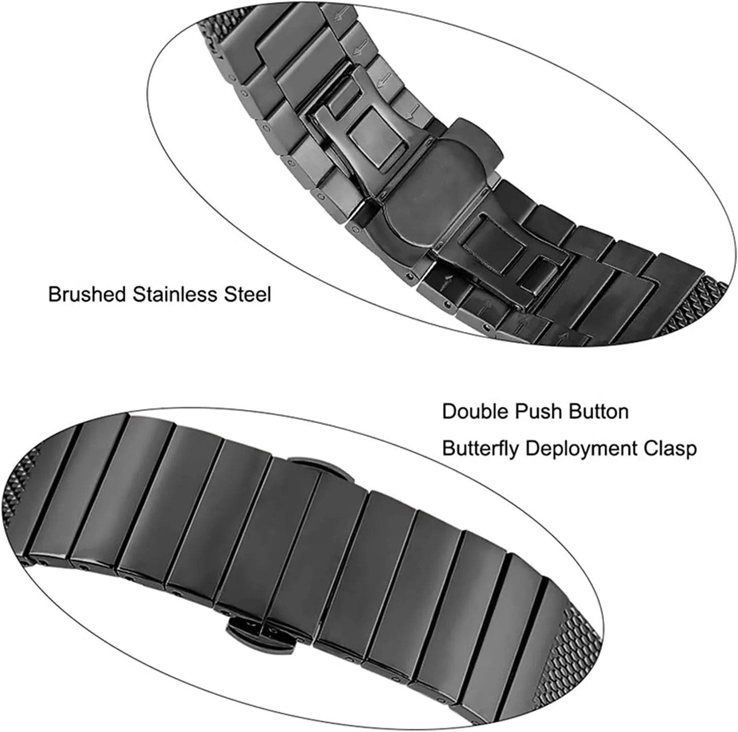 wrist strap 18mm 20mm 22mm 24mm bracelet metal stainless steel strap, with butterfly buckle, gannet business bendable solid chain replacement 