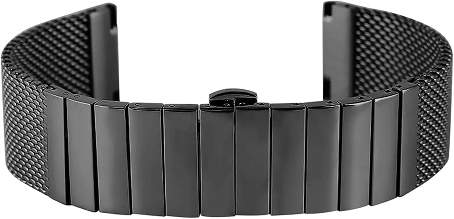 wrist strap 18mm 20mm 22mm 24mm bracelet metal stainless steel strap, with butterfly buckle, gannet business bendable solid chain replacement 