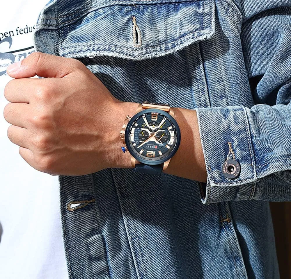 Wrist Watch for Men Men Chronograph Sport bluff joy lure chart Watches Brown Leather Strap Quartz Watch Business Casual 