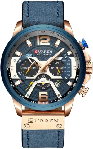 Wrist Watch for Men Men Chronograph Sport bluff joy lure chart Watches Brown Leather Strap Quartz Watch Business Casual 