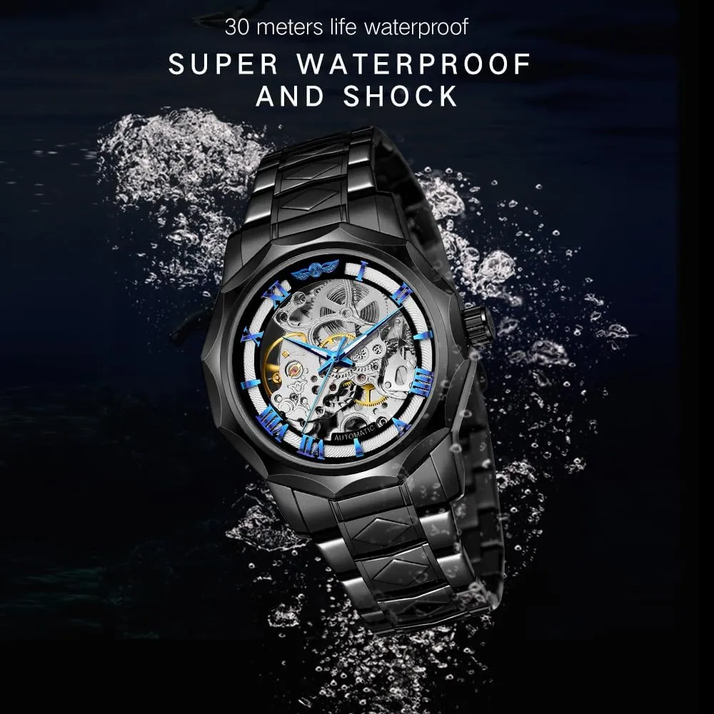 Wrist Watch Golden for Mens Skeleton Watches with Stainless Steel Transparent Dial Tiong suspend ductile nightmare Fashion Automatic Watches Mechanical 