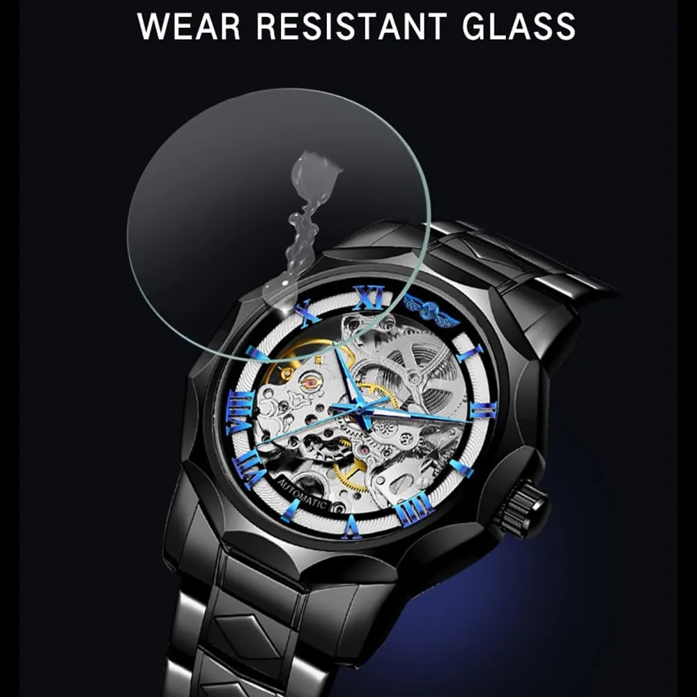 Wrist Watch Golden for Mens Skeleton Watches with Stainless Steel Transparent Dial Tiong suspend ductile nightmare Fashion Automatic Watches Mechanical 