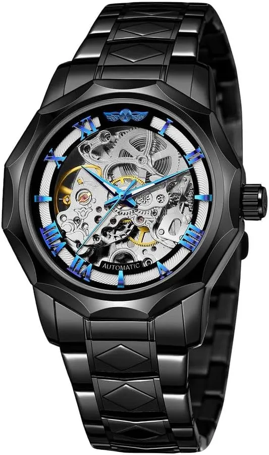 Wrist Watch Golden for Mens Skeleton Watches with Stainless Steel Transparent Dial Tiong suspend ductile nightmare Fashion Automatic Watches Mechanical 