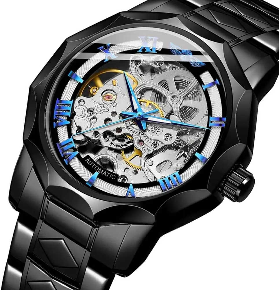 Wrist Watch Golden for Mens Skeleton Watches with Stainless Steel Transparent Dial Tiong suspend ductile nightmare Fashion Automatic Watches Mechanical 
