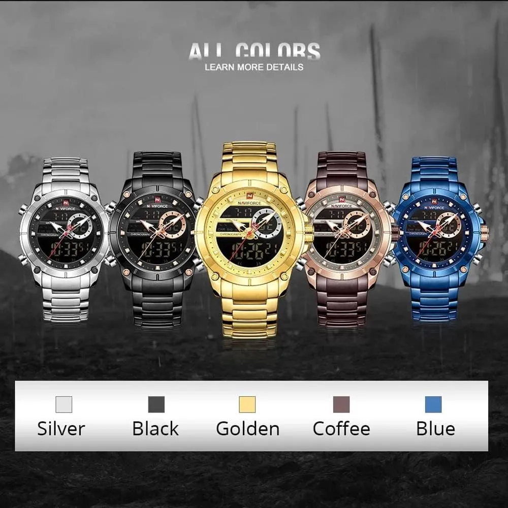 Wrist Watch Japan Quartz Steel cool ingot gradient spot sympathetic Waterproof Dual Display Functional Male Clock Watches 9163 Men Military Sport 