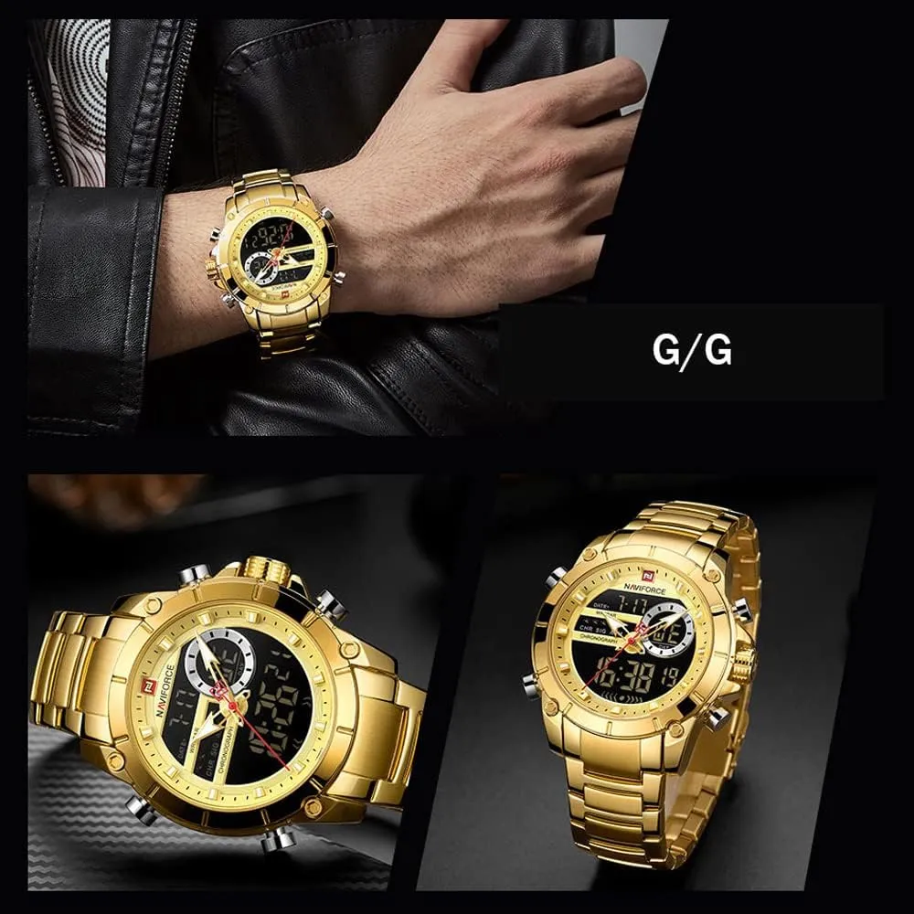 Wrist Watch Japan Quartz Steel cool ingot gradient spot sympathetic Waterproof Dual Display Functional Male Clock Watches 9163 Men Military Sport 