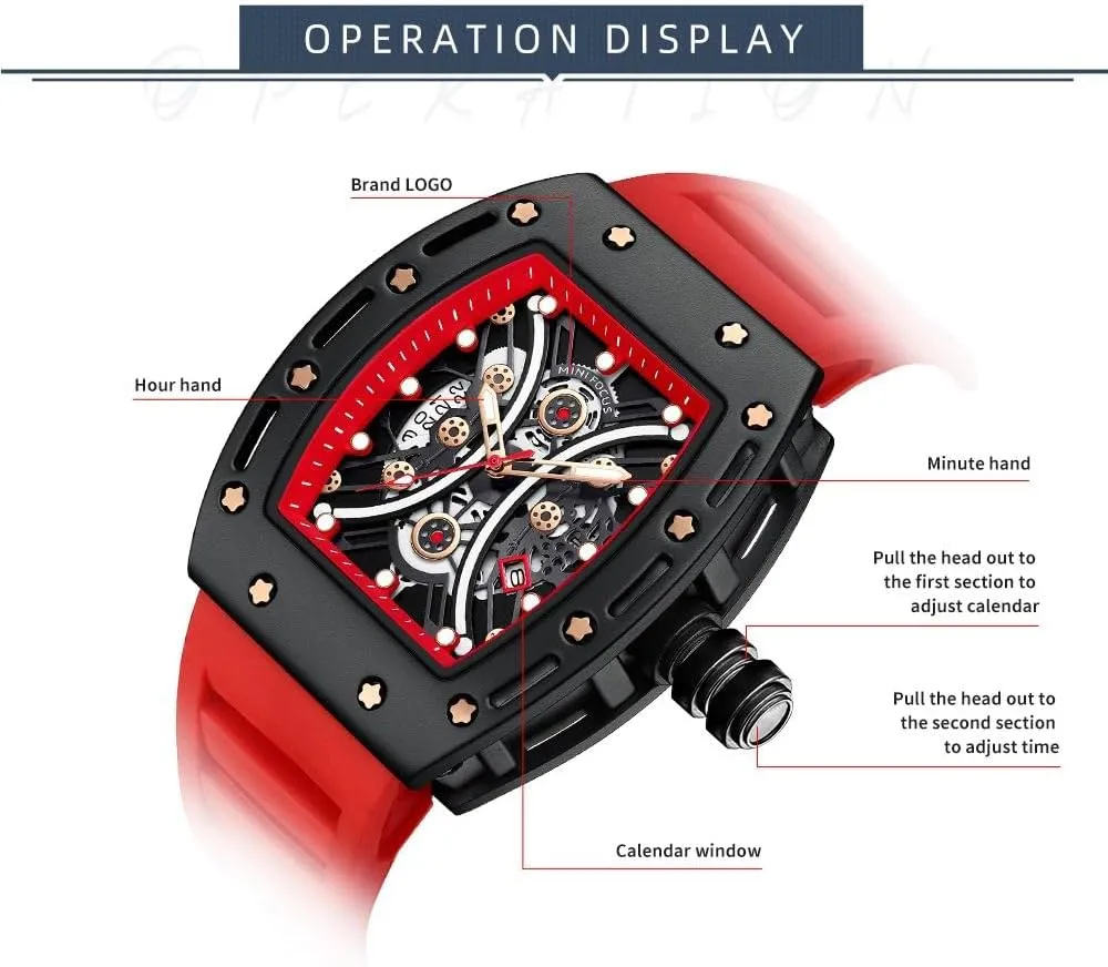 Wrist Watch Mens Watches Fashion Sport Luxury Tonneau Watches for shade happy Men Chronograph Waterproof Dress Business Work Watch Large Square Face Wristwatch Analog Luminous Calendar Men��s 