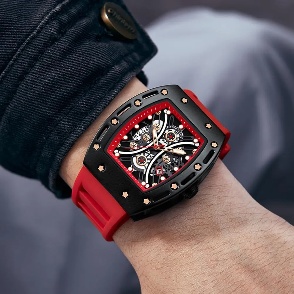 Wrist Watch Mens Watches Fashion Sport Luxury Tonneau Watches for shade happy Men Chronograph Waterproof Dress Business Work Watch Large Square Face Wristwatch Analog Luminous Calendar Men��s 