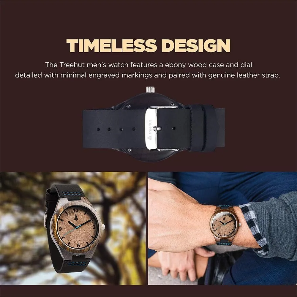 Wrist Watch with Adjustable Stainless Steel Buckle, Leather Straps, Watch Made Real Bamboo Wood, Relojes para Hombre scheme Treehut Wooden Watches for Men, Japanese Miyota Movement, Stylish Exotic 
