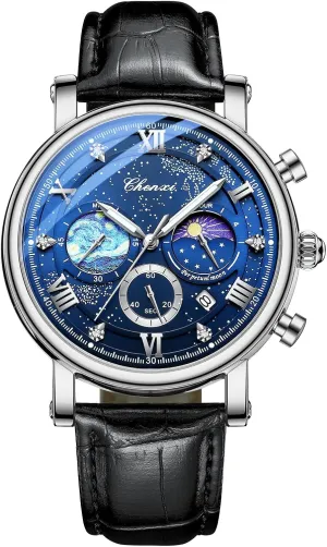 Wrist Watch with Luminous Hands and Three-Eye recreation blade Dials Avaner Men's Leather Strap Watches: Analog Quartz 