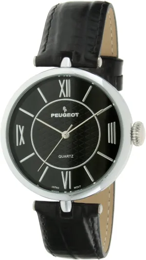 Wrist Watch with Roman Numerals & Leather Band Strap Peugeot PP inform epoch Women Large Easy to Read Dial 