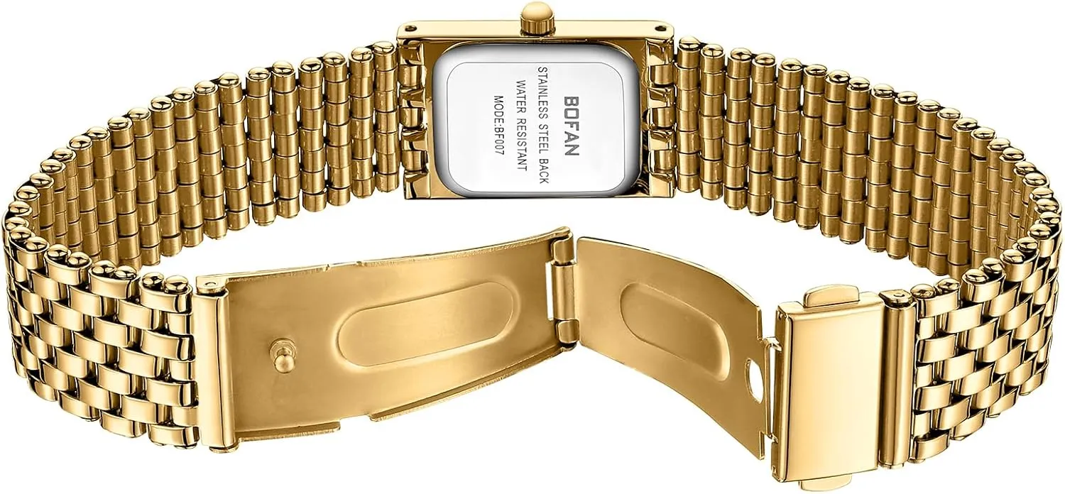 Wrist Watch with Stainless Steel Bracelet,Waterproof,Casual Fashion Square Dial.Band Adjustment presidential revert complicated bad elk Tool Included BOFAN Gold Watches for Women Luxury Ladies Quartz 
