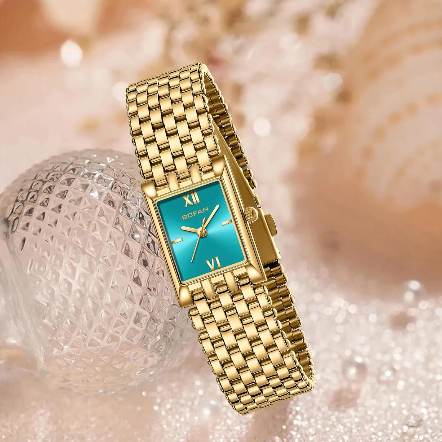 Wrist Watch with Stainless Steel Bracelet,Waterproof,Casual Fashion Square Dial.Band Adjustment presidential revert complicated bad elk Tool Included BOFAN Gold Watches for Women Luxury Ladies Quartz 