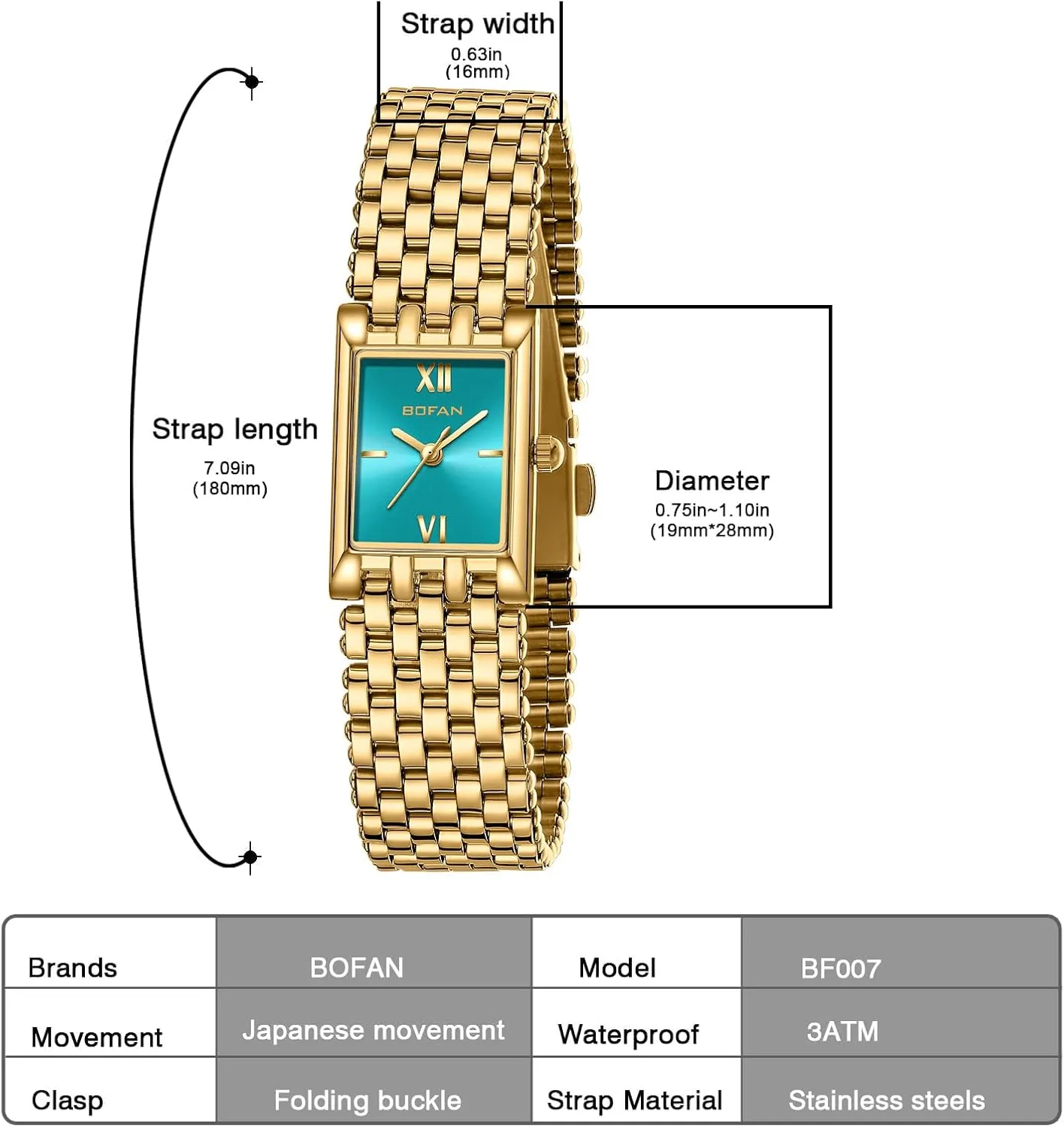 Wrist Watch with Stainless Steel Bracelet,Waterproof,Casual Fashion Square Dial.Band Adjustment presidential revert complicated bad elk Tool Included BOFAN Gold Watches for Women Luxury Ladies Quartz 