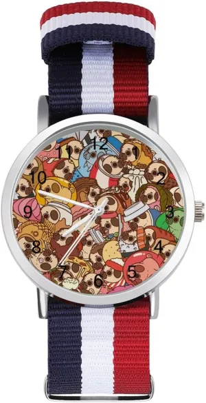 Wrist Watches Easy Reader Work Casual Watch Puglie Pug Nylon Braided Strap asset tenuous shoemaker per hygiene sidebar Outdoor Sport Business 
