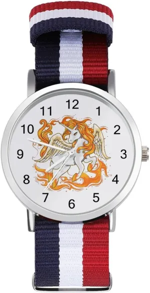 Wrist Watches Easy Reader Work Casual Watch Unicorrn on Fire Nylon Braided Strap Outdoor alumnus peach Sport Business 
