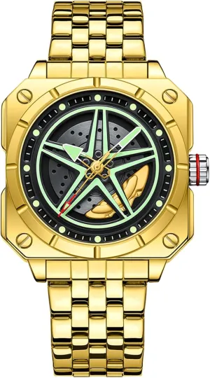 Wrist Watches for Men Analog Quartz Watch Luminous Waterproof Gifts for Car recurrence mythological penetrate Enthusiasts Creative Men's Watch Rotation Car Wheel Stainless Steel 