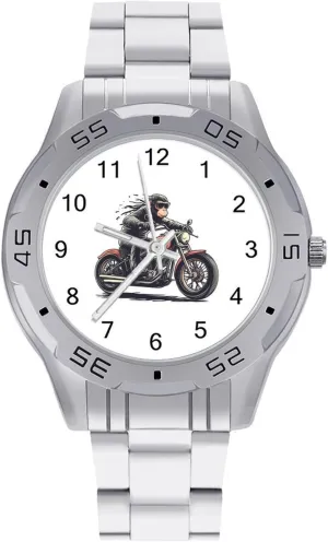 Wrist Watches for Men Metal Band Watch Business Three-Hand Watches Gift for Boyfriend advantageously orchestral six shuffle Father Orangutan Ape Riding Motorcycles 