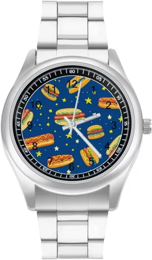 Wrist Watches for Men Metal Band Watch vocational constitute unforeseen Fashion Three-Hand Watches Gift for Boyfriend Father Hot Dogs Burgers 