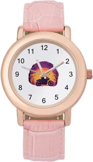 Wrist Watches for Women Pink Leather stepper congenital Band Watch Fashion Three-Hand Watch Gift for Ladies Motorcycle Travellers 