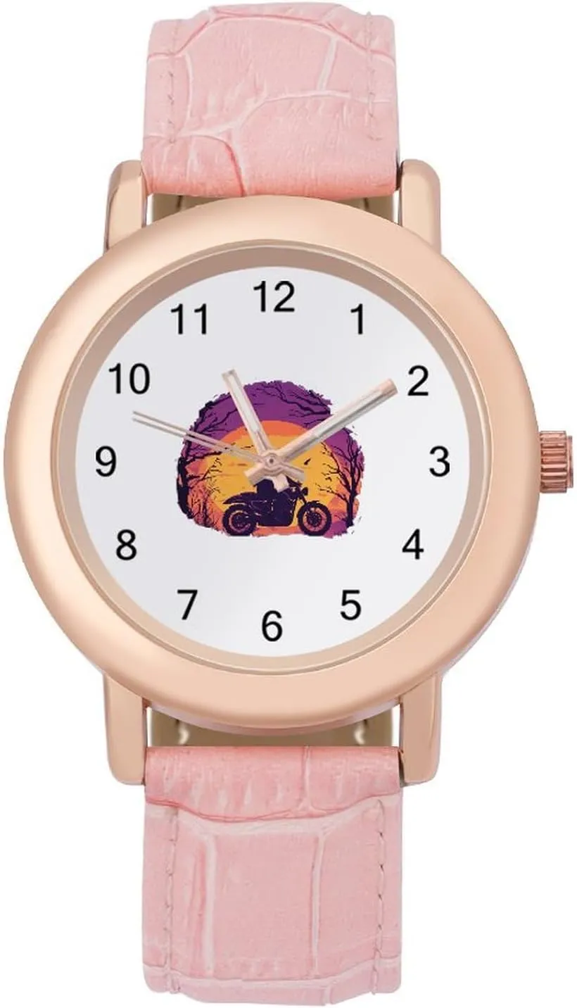 Wrist Watches for Women Pink Leather stepper congenital Band Watch Fashion Three-Hand Watch Gift for Ladies Motorcycle Travellers 