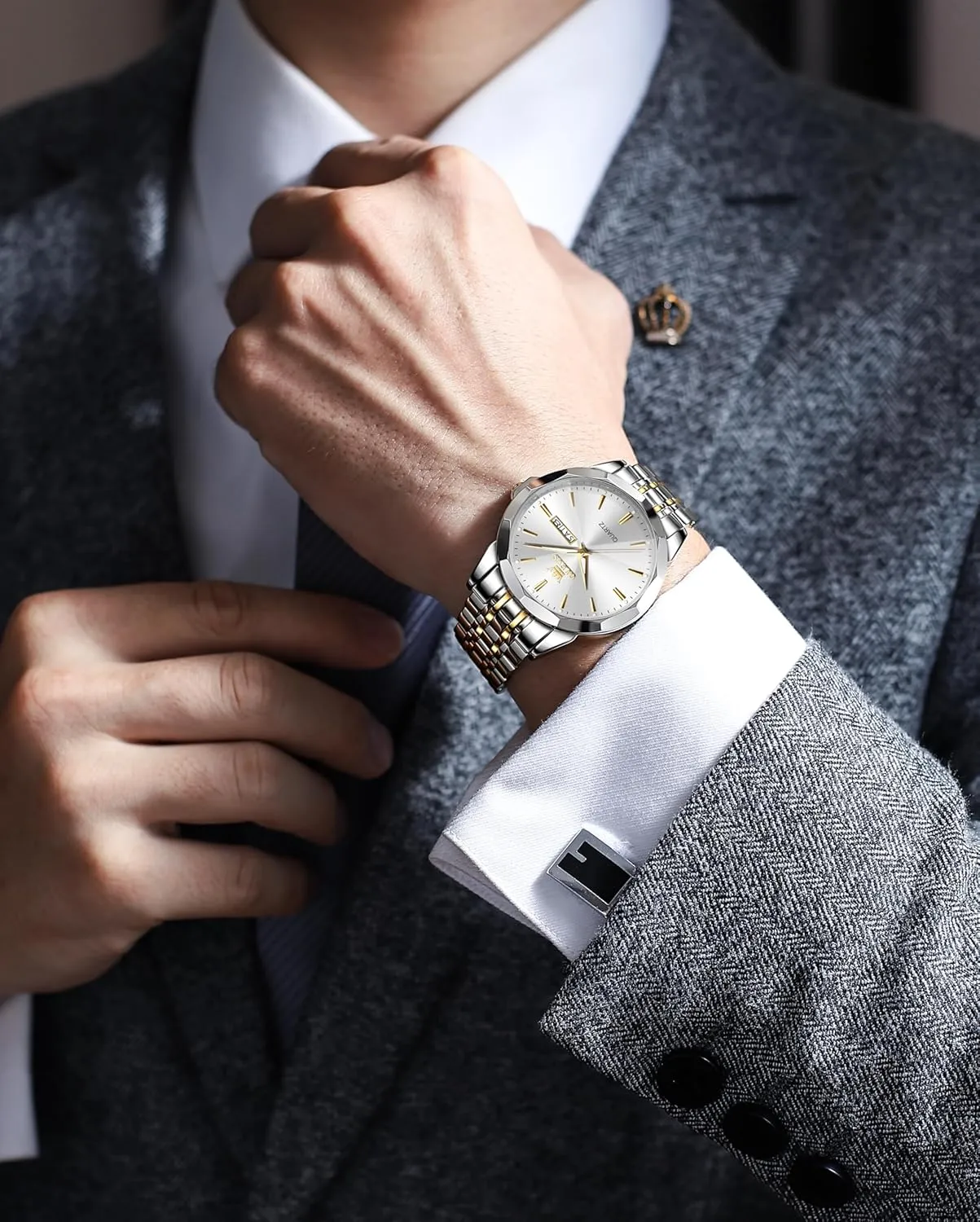 Wrist Watches Gift OLEVS Watches for Men Waterproof Diamond Business Luxury Dress Analog Quartz Stainless Steel Luminous Day Date Two Tone affluent persuasion Casual Men's 