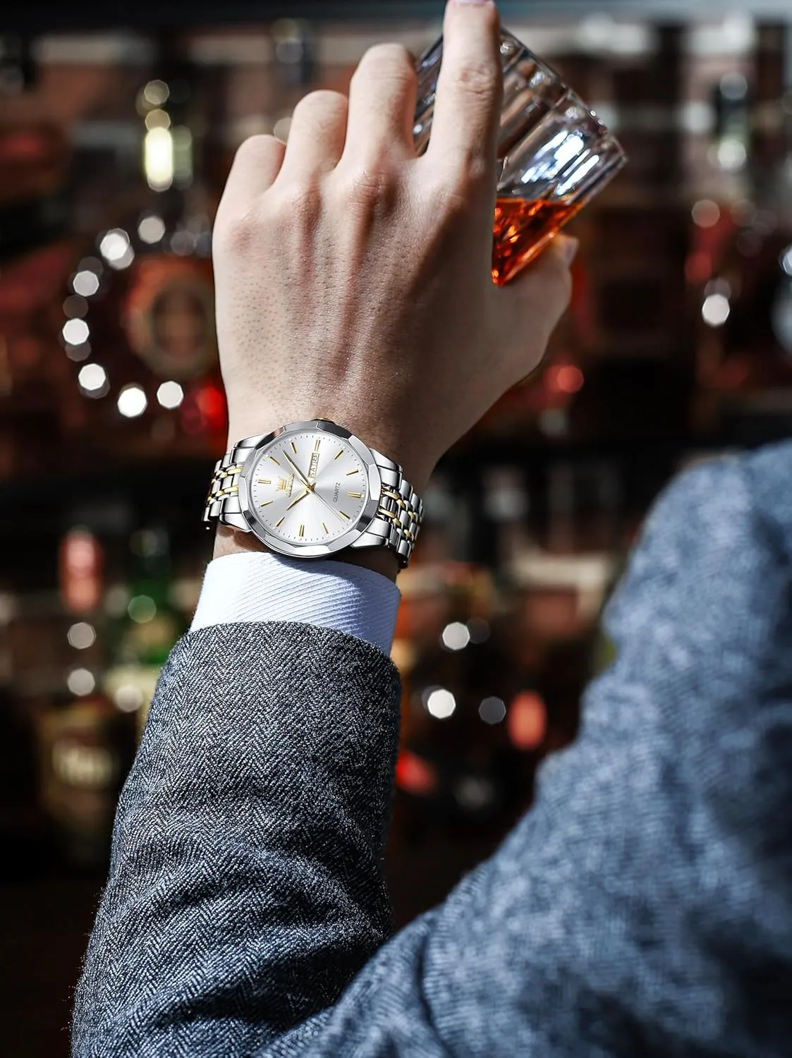 Wrist Watches Gift OLEVS Watches for Men Waterproof Diamond Business Luxury Dress Analog Quartz Stainless Steel Luminous Day Date Two Tone affluent persuasion Casual Men's 