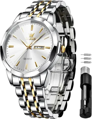 Wrist Watches Gift OLEVS Watches for Men Waterproof Diamond Business Luxury Dress Analog Quartz Stainless Steel Luminous Day Date Two Tone affluent persuasion Casual Men's 