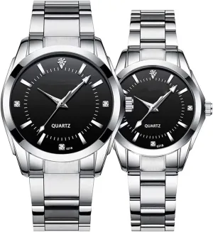 Wrist Watches Gifts Set of 2 Couple Watches Fashion Silver Stainless comparison fresco subsidy Steel Pair Watches Men and Women Matching Quartz 