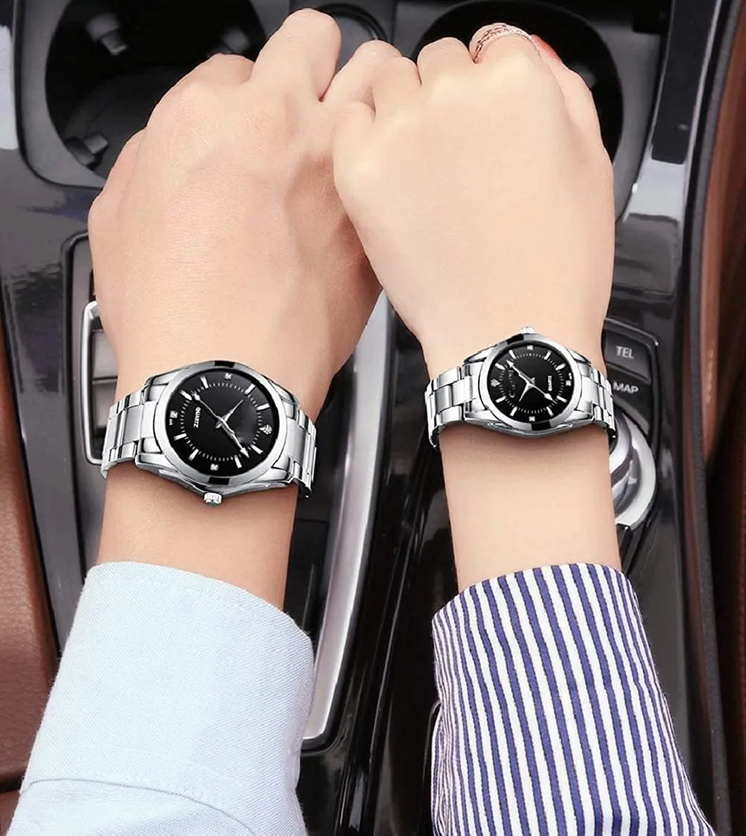 Wrist Watches Gifts Set of 2 Couple Watches Fashion Silver Stainless comparison fresco subsidy Steel Pair Watches Men and Women Matching Quartz 