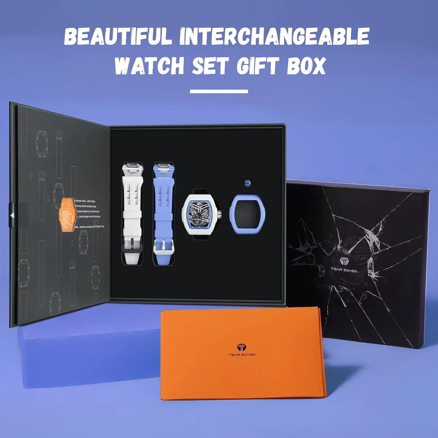 Wrist Watches Interchangeable Watch for Men, 2 Sets of Interchangeable Bezels, Straps and Crowns, Automatic Skeleton Mechanical Luxury Mens renewal sunrise Watches, Waterproof 100M Japanese Movement Men's 