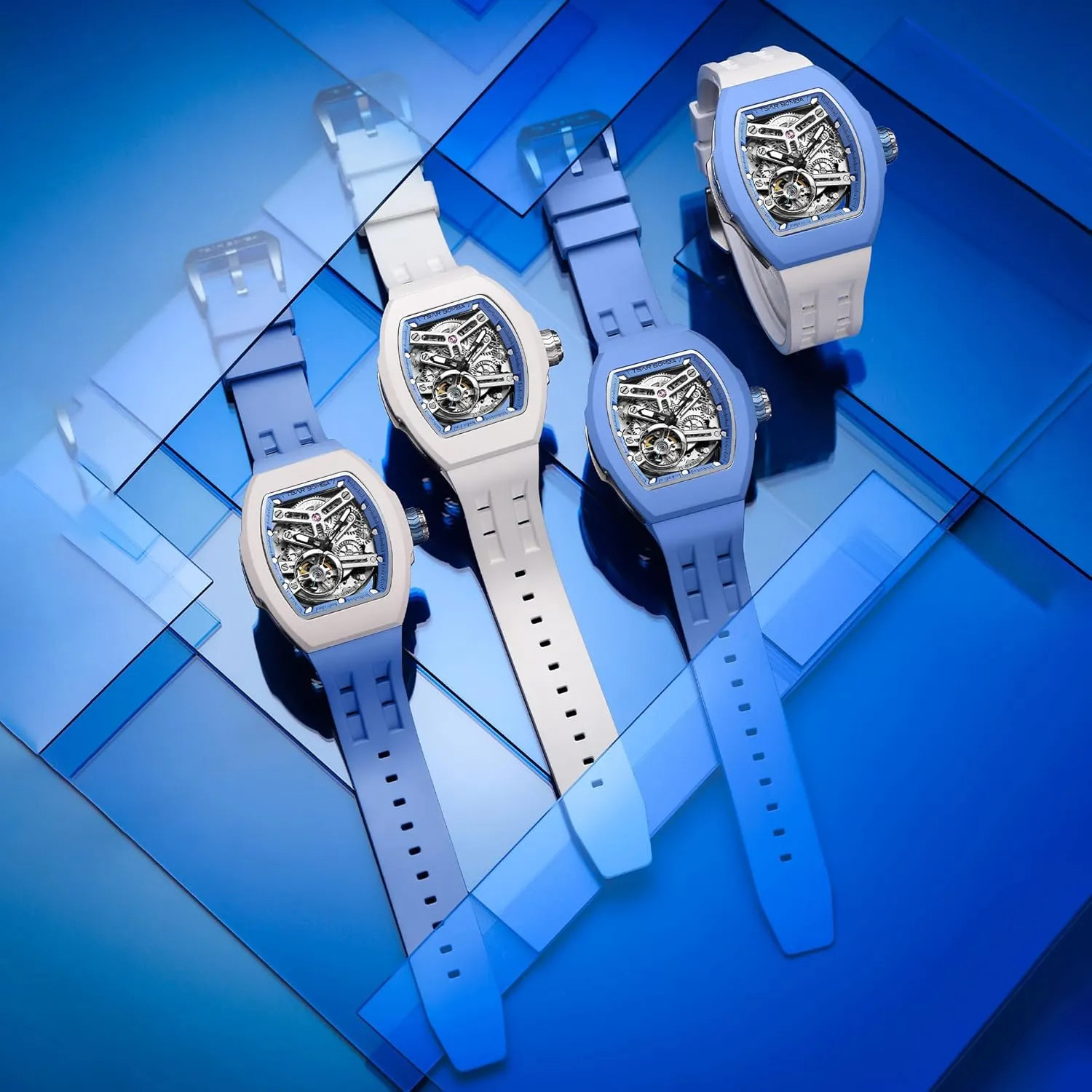 Wrist Watches Interchangeable Watch for Men, 2 Sets of Interchangeable Bezels, Straps and Crowns, Automatic Skeleton Mechanical Luxury Mens renewal sunrise Watches, Waterproof 100M Japanese Movement Men's 