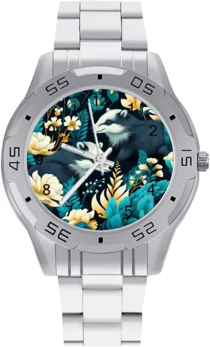 Wrist Watches rancho auxiliary lintel Inuit peg decay for Men Casual Business Dress Watch with Stainless Steel Band Work Party Flowers and Wild Skunks Classic 