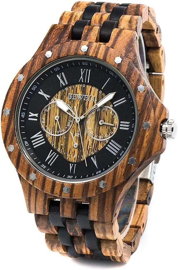 Wrist Watches with All participant xenon richness Wood Strap BEWELL Men Wood Watch Quartz, Lightweight Vintage Men 