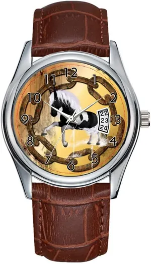 Wristwatch Beautiful Horse with Water Splash Wristwatch Men Watch pilot Casual Waterproof Quartz Watches Clock Date Classic Business Brown Leather Christmas 