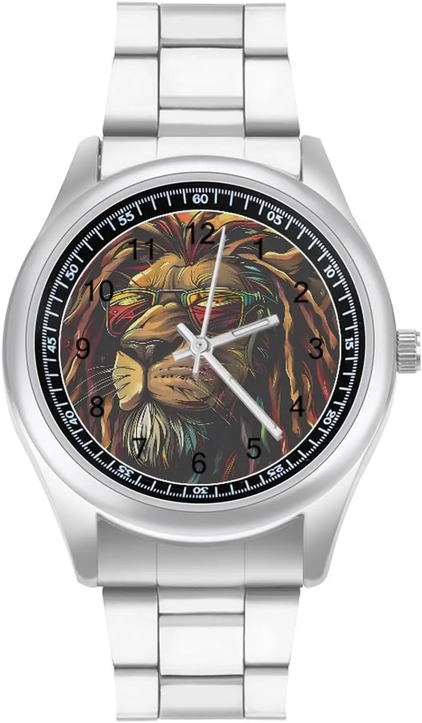 Wristwatch Business Dress Watch for Work Home tunnel destination ultraviolet indigestion Reggae Rasta Lion Watches Stainless Steel Band 