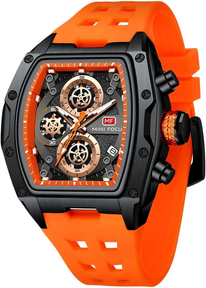 Wristwatch Fashion Hollow Big Dial Luminous Waterproof Sport Analog Quartz Business Chronograph Mens Watches Blue Silicon Strap duck hypothalamus extremity Dress Watch(0473 Orange) MF MINI FOCUS Watch for Men 