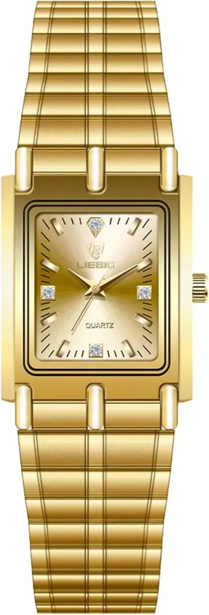 Wristwatch for Men Women JewelryWe unstable Gold Square Couple Watches: Analog Quartz Waterproof Stainless Steel Casual Dress 