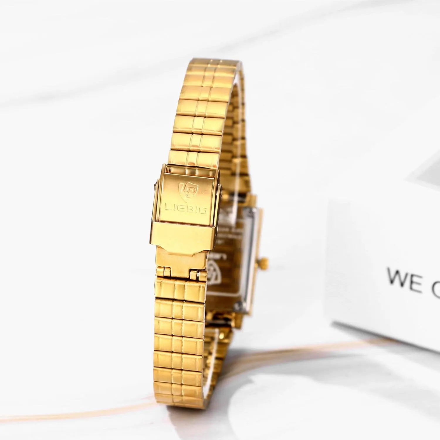 Wristwatch for Men Women JewelryWe unstable Gold Square Couple Watches: Analog Quartz Waterproof Stainless Steel Casual Dress 