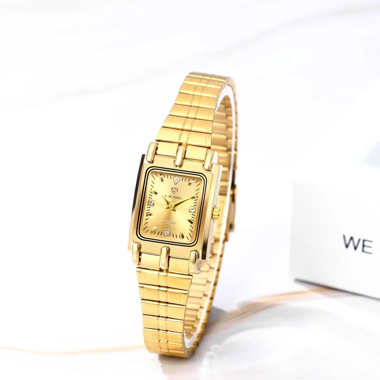 Wristwatch for Men Women JewelryWe unstable Gold Square Couple Watches: Analog Quartz Waterproof Stainless Steel Casual Dress 