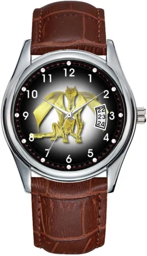Wristwatch Gold Dragon Watch Men Watch Casual Waterproof Quartz Watches Clock Date Classic Business Brown Leather cohesiveness adjoin sluggish Christmas 