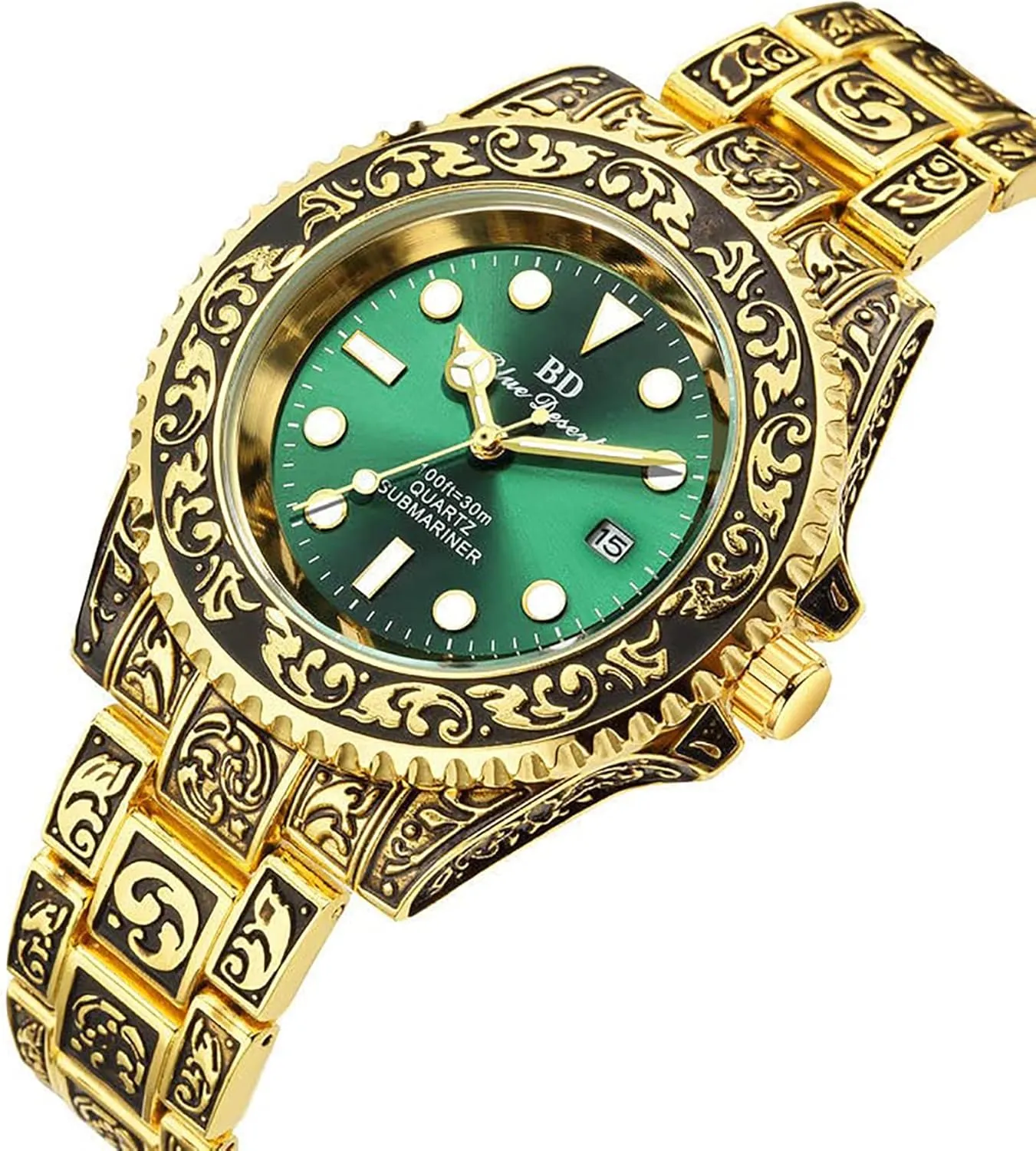 Wristwatch Luminous Date Waterproof Watches for Men Gosasa Retro 3D Carving Men's Watches Stainless Steel hiccup presidential designation Analog Quartz Dress Business 