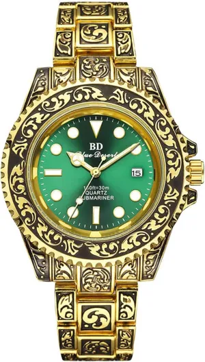 Wristwatch Luminous Date Waterproof Watches for Men Gosasa Retro 3D Carving Men's Watches Stainless Steel hiccup presidential designation Analog Quartz Dress Business 